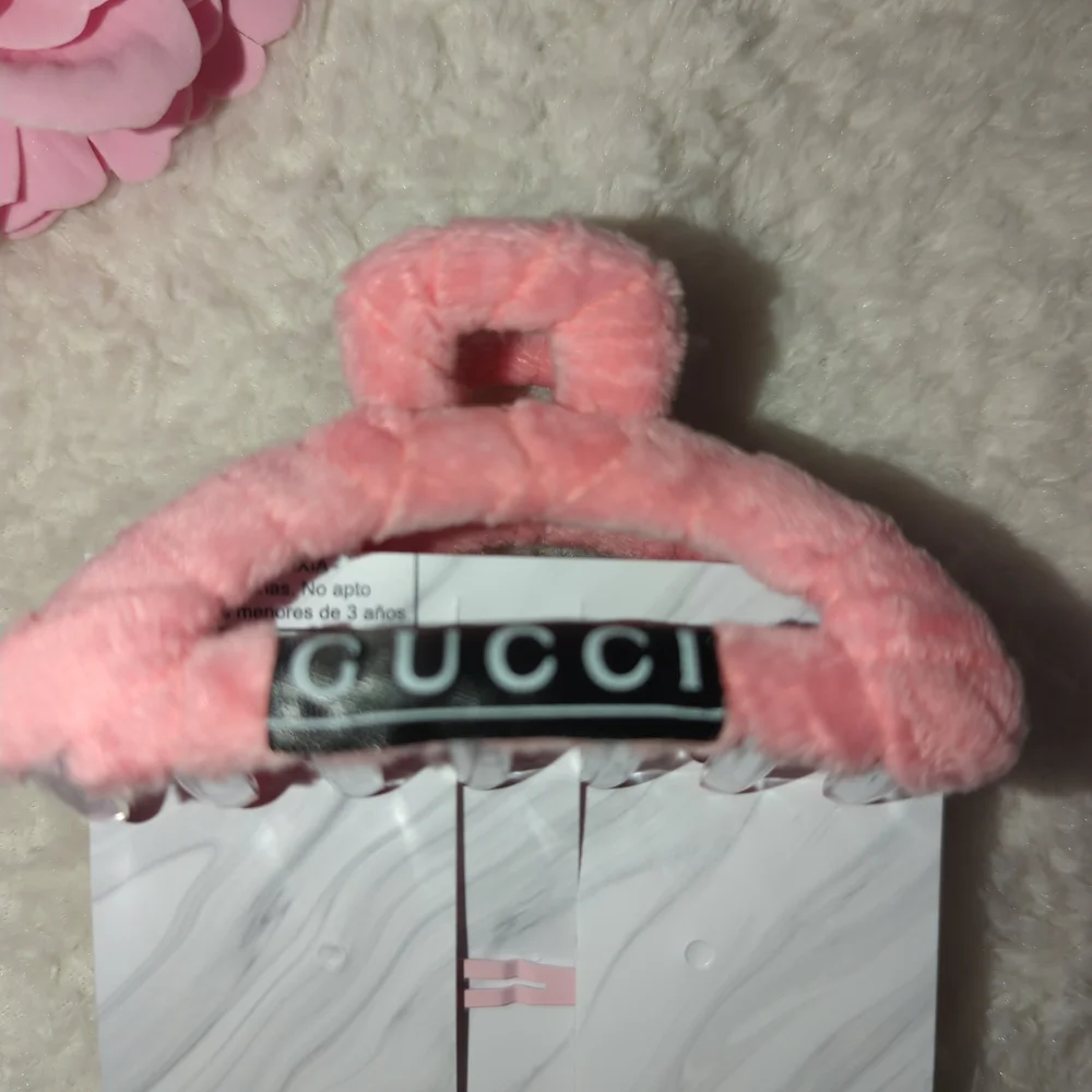 Gucci Pink Fur Hair Clip Trio Upcycled And Handmade From Authentic Gucci Ribbon